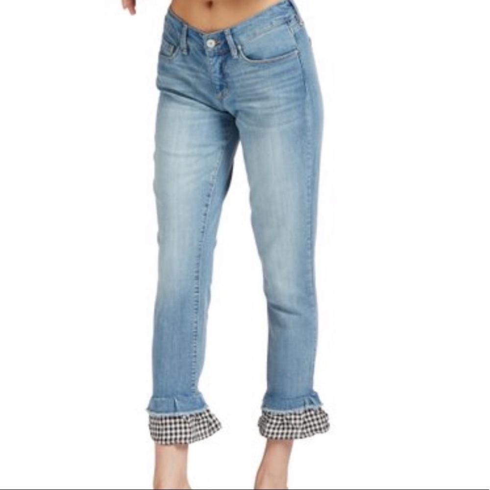 So cute! Gingham Crop Flare Skinny Jeans Size 8